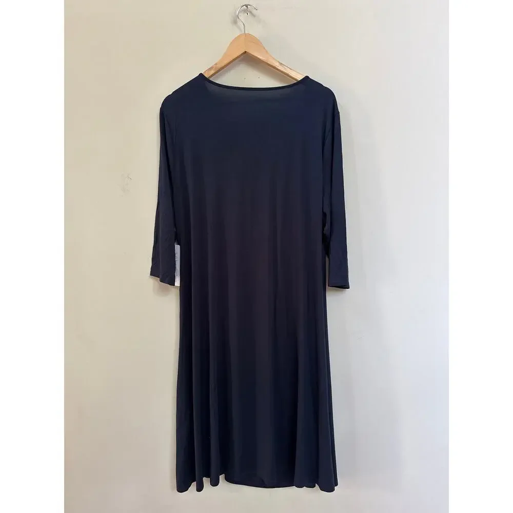 Soft Surroundings Womens Hyannis Faux Wrap Midi Navy Blue Dress Size 1X Classic